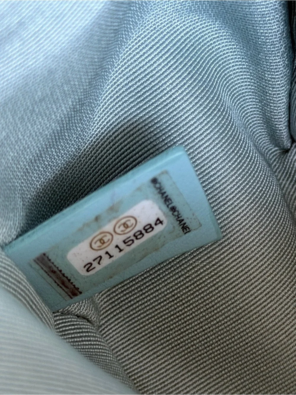 CHANEL Light Blue Chevron Quilted Boy Flap Shoulder Bag with Gold Hardware